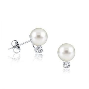 Freshwater Pearl And Diamond Stud Earrings