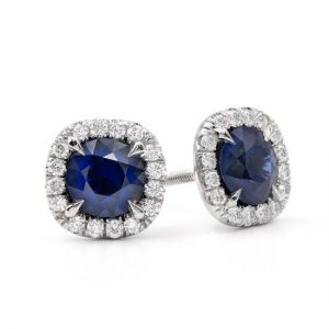 Blue Sapphire Diamond Halo Earrings
