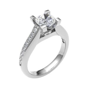 Castle Setting Sides V shape Diamond Engagement Ring