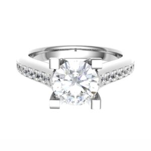 Castle Setting Sides V shape Diamond Engagement Ring