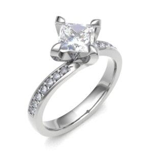 Twisted Princess Cut With Side Diamond Engagement Ring
