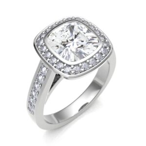 Cushion Halo With Side Diamond Engagement Ring