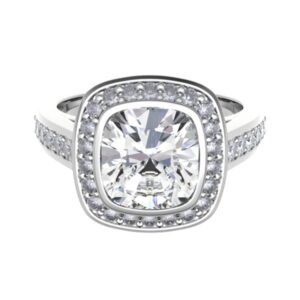 Cushion Halo With Side Diamond Engagement Ring