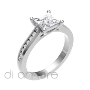 Pave Side Princess Diamond Engagement Ring