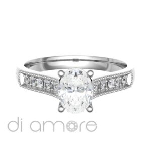 Mill Grain Pave Side Oval Damond Engagement Ring