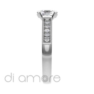 Mill Grain Pave Side Oval Damond Engagement Ring