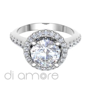 Castle Side Round Halo Diamond Engagement Ring