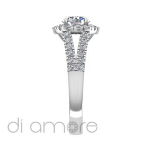 Castle Split Shank Halo Round Diamond Engagement Ring