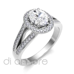 Castle Split Shank Halo Oval Diamond Engagement Ring