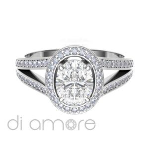Castle Split Shank Halo Oval Diamond Engagement Ring
