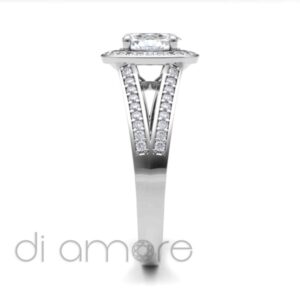 Castle Split Shank Halo Oval Diamond Engagement Ring