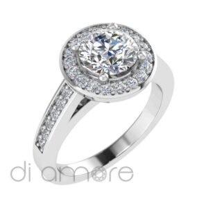 Pave Side Round Halo Diamond Engagement Ring