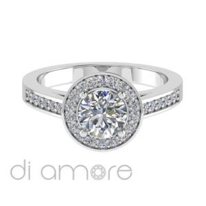 Pave Side Round Halo Diamond Engagement Ring