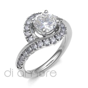 Twisted Half Castle Shank And Halo Diamond Engagement Ring