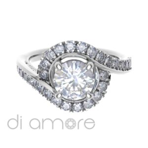 Twisted Half Castle Shank And Halo Diamond Engagement Ring