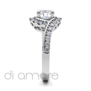 Twisted Half Castle Shank And Halo Diamond Engagement Ring