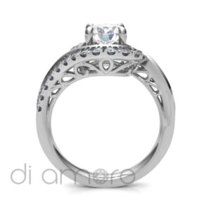Twisted Half Castle Shank And Halo Diamond Engagement Ring