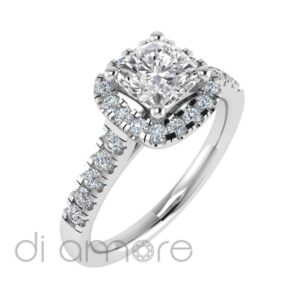 Castle Side Halo Cushion Diamond Engagement Ring
