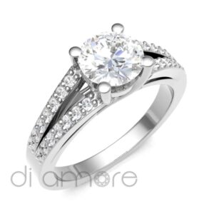 Castle Split Shank Round Diamond Engagement Ring