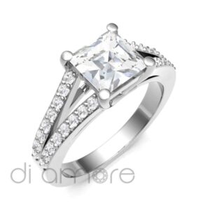 Pave Split Shank Princess Diamond Engagement Ring