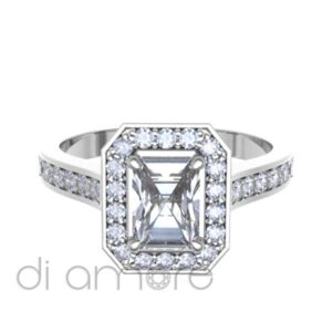 Pave Side Halo Emerald Diamond Engagement Ring