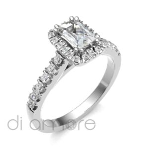 Castle Side Halo Emerald Diamond Engagement Ring