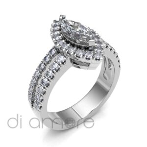 Double Shank Castle Halo Marquise Diamond Engagement Ring