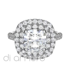Double Halo Castle Side Cushion Diamond Engagement ring