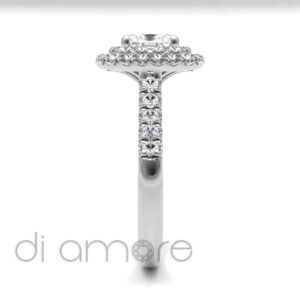 Double Halo Castle Side Cushion Diamond Engagement ring