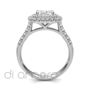 Double Halo Castle Side Cushion Diamond Engagement ring