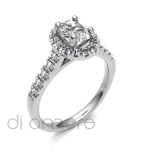 Castle Side Halo Oval Diamond Engagement Ring