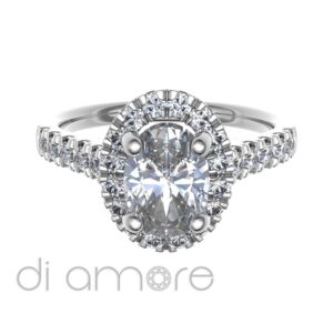 Castle Side Halo Oval Diamond Engagement Ring