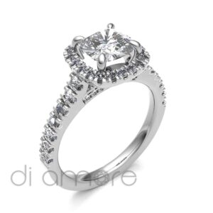 Castle Side halo Cushion Diamond Engagement Ring