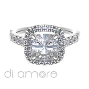 Castle Side halo Cushion Diamond Engagement Ring