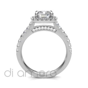 Castle Side halo Cushion Diamond Engagement Ring