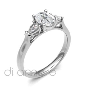 Classic Oval And Pear Trilogy Diamond Engagement Ring