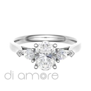 Classic Oval And Pear Trilogy Diamond Engagement Ring