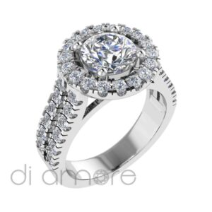 Castle Double Shank Halo Brilliant Diamond Engagement Ring