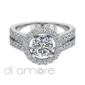Castle Double Shank Halo Brilliant Diamond Engagement Ring