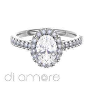 Castle Side Halo Oval Diamond Engagement Ring