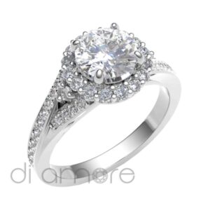 Castle Twisted Split Shank Halo Diamond Engagement Ring