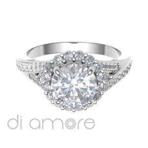 Castle Twisted Split Shank Halo Diamond Engagement Ring
