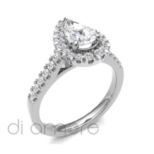 Castle Side Halo Pearshape Diamond engagement Ring