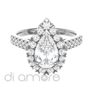 Castle Side Halo Pearshape Diamond engagement Ring