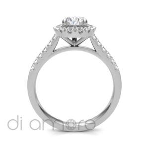 Castle Side Halo Pearshape Diamond engagement Ring
