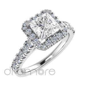 Castle Side Halo Princess Diamond Engagement Ring