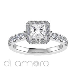 Castle Side Halo Princess Diamond Engagement Ring