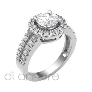 Castle Split Shank Halo Diamond Engagement Ring