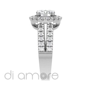 Castle Split Shank Halo Diamond Engagement Ring