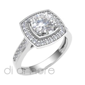 Pave Side And Halo cushion Diamond Engagement Ring